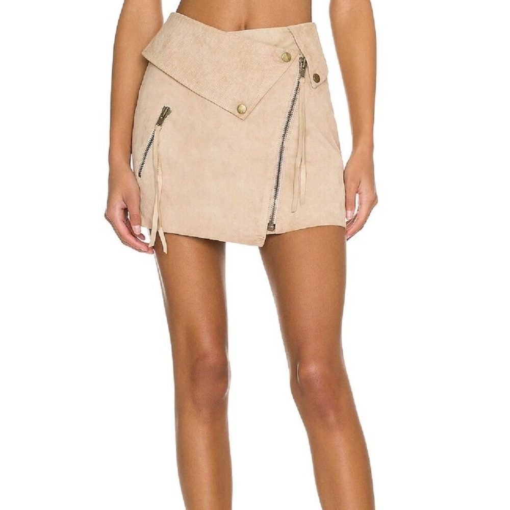 Retrofete Suede Leather Tan Mini Skirt